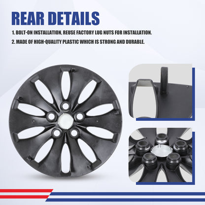 WINJET 16' Hubcaps Wheel Rims Cover for 2008-2012 HONDA ACCORD SEDAN  - Black
