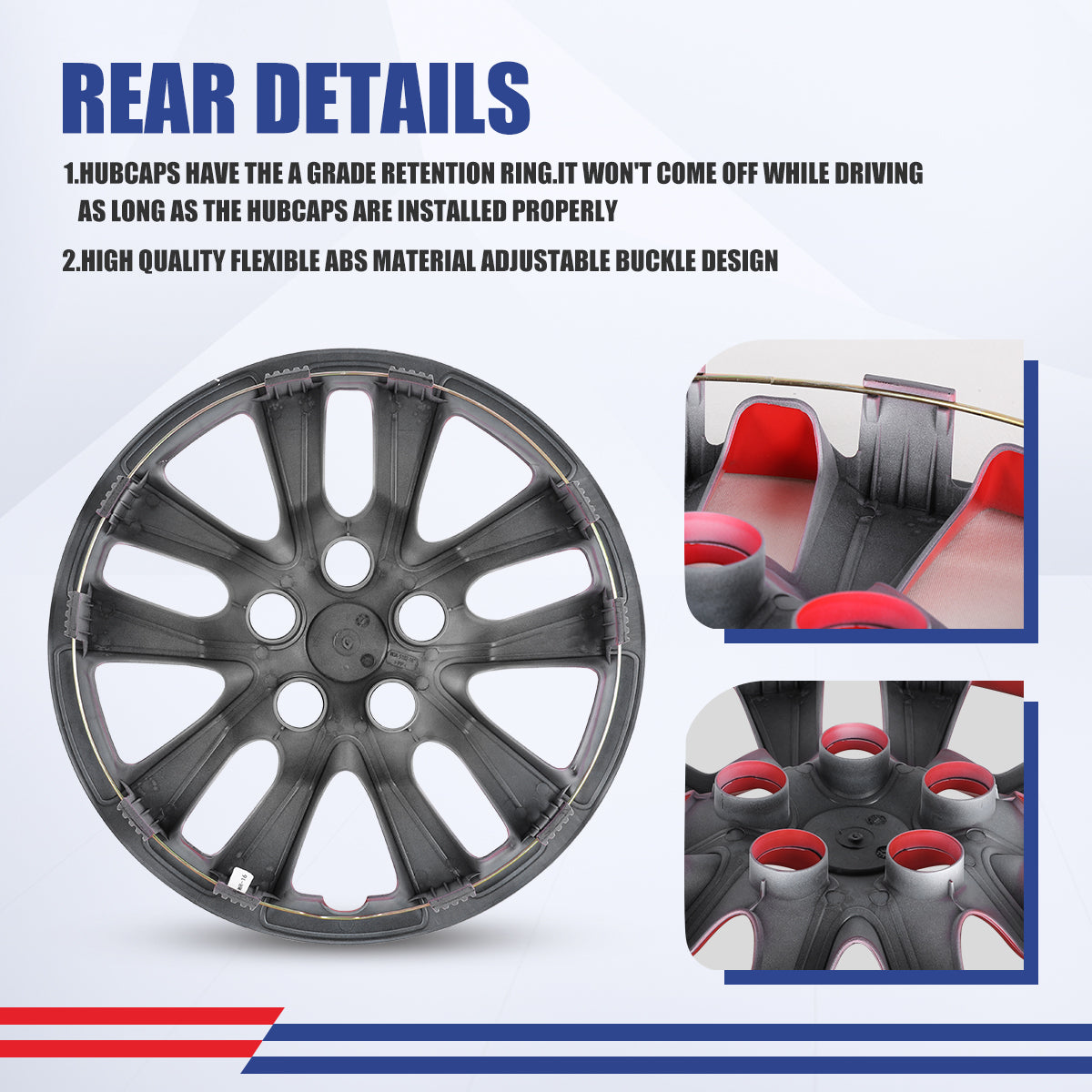 WINJET 16' Hubcaps Wheel Rims Cover for 2013-2018 Nissan Altima Sedan  - White & Red Lacquer