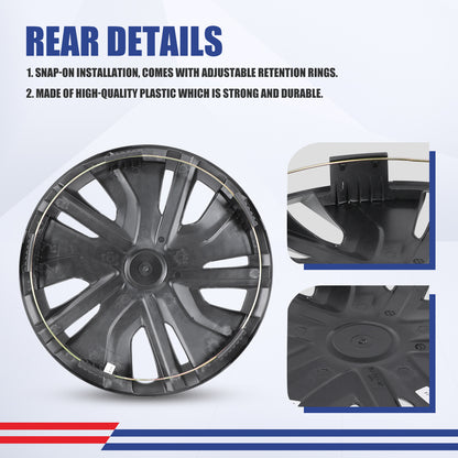 WINJET 14' Hubcaps Wheel Rims Cover for 2014-2025 Mitsubishi Mirage  - Black Lacquer