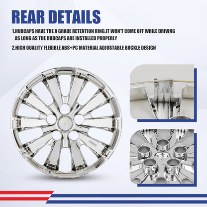 WINJET 16' Hubcaps Wheel Rims Cover for 2013-2019 NISSAN SENTRA & 2011-2017 NISSAN LEAF  - Chrom