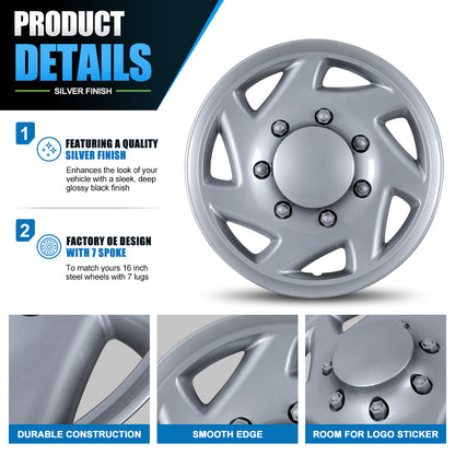 WINJET 16' Hubcaps Wheel Rims Cover for 1992-2014 Ford E150/E250/E350 Van with 8 lug 16" steel wheel  - Lacquer