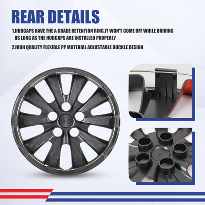 WINJET 16' Hubcaps Wheel Rims Cover for 2013-2019 NISSAN SENTRA & 2011-2017 NISSAN LEAF  - Black & Red Lacquer