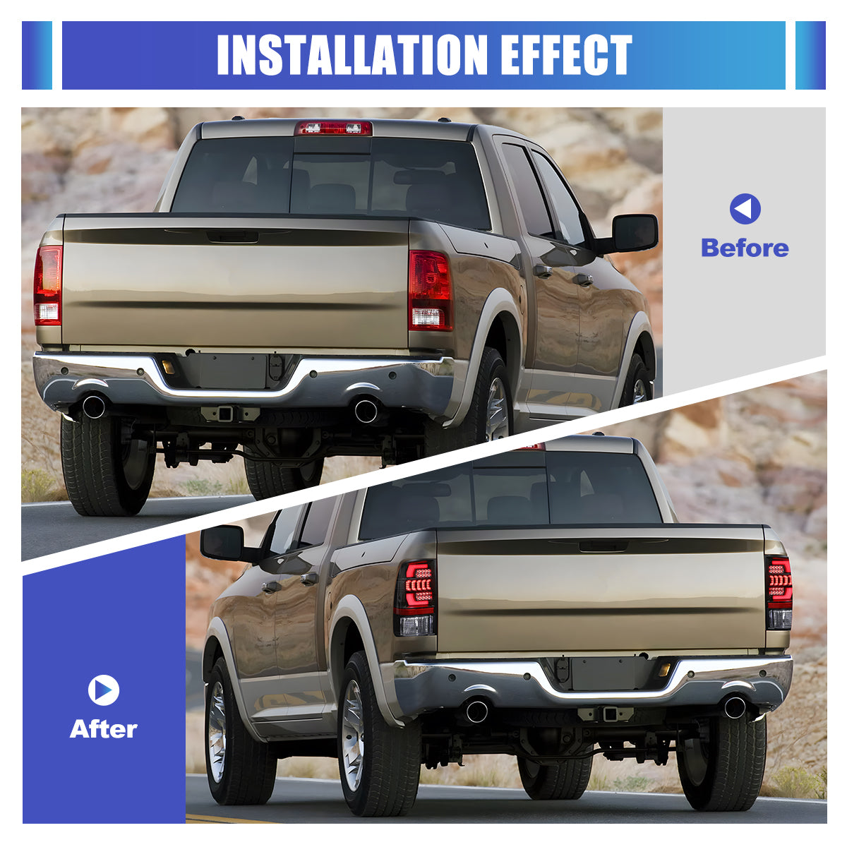 For 2009-2018 Dodge Ram 1500 2500 3500 Factory Halogen/2019-2024 Dodge Ram 1500 Classic Factory LED Taillights - Clear / Black