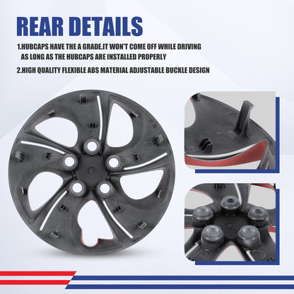 WINJET 15' Hubcaps Wheel Rims Cover for 2013-2015 Honda Civic - White & Red Lacquer