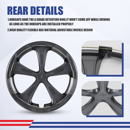 WINJET 15' Hubcaps Wheel Rims Cover for 2010-2015 TOYOTA PRIUS  - Black & Blue Lacquer