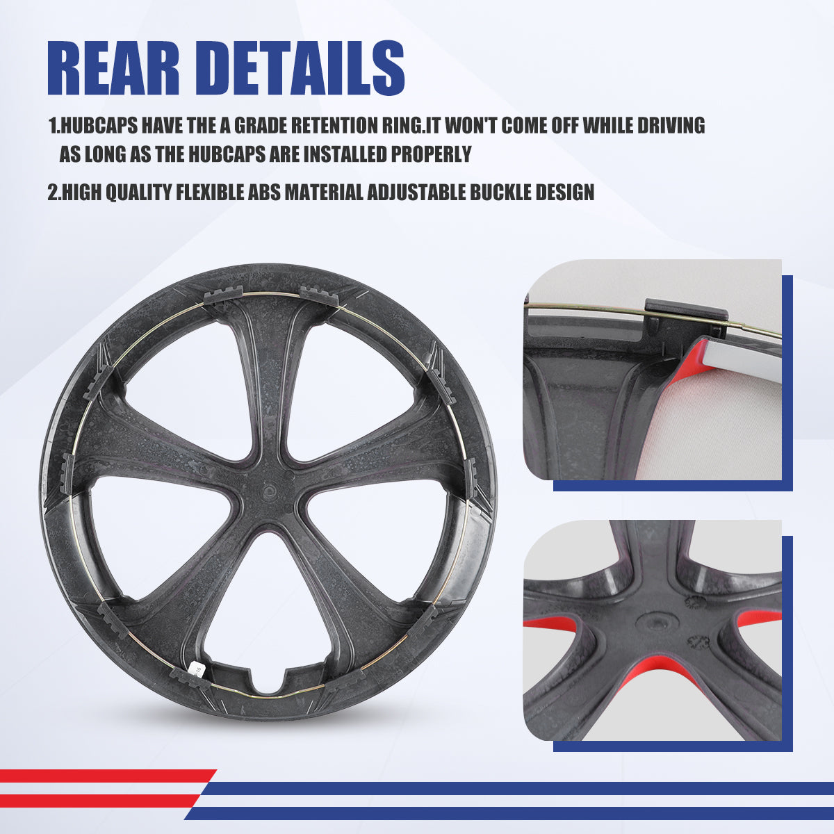 WINJET 15' Hubcaps Wheel Rims Cover for 2010-2015 TOYOTA PRIUS  - White & Red Lacquer