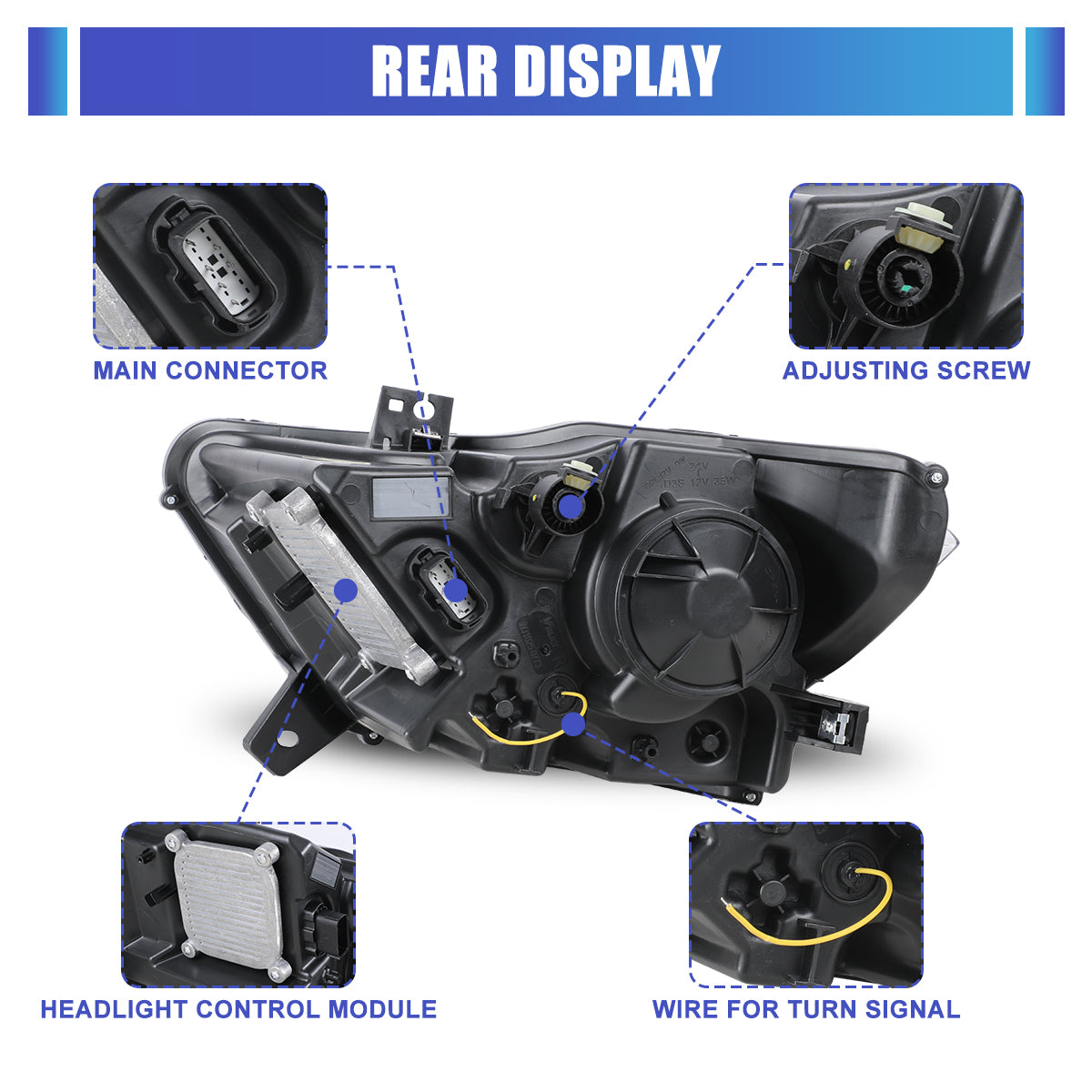 For 2015-2017 Ford Mustang Coupe & Convertible/2016-2020 Ford Mustang Shelby GT350 / 2020-2022 Ford Mustang Shelby GT500 LED Sequential Headlights -Glossy Black / Clear