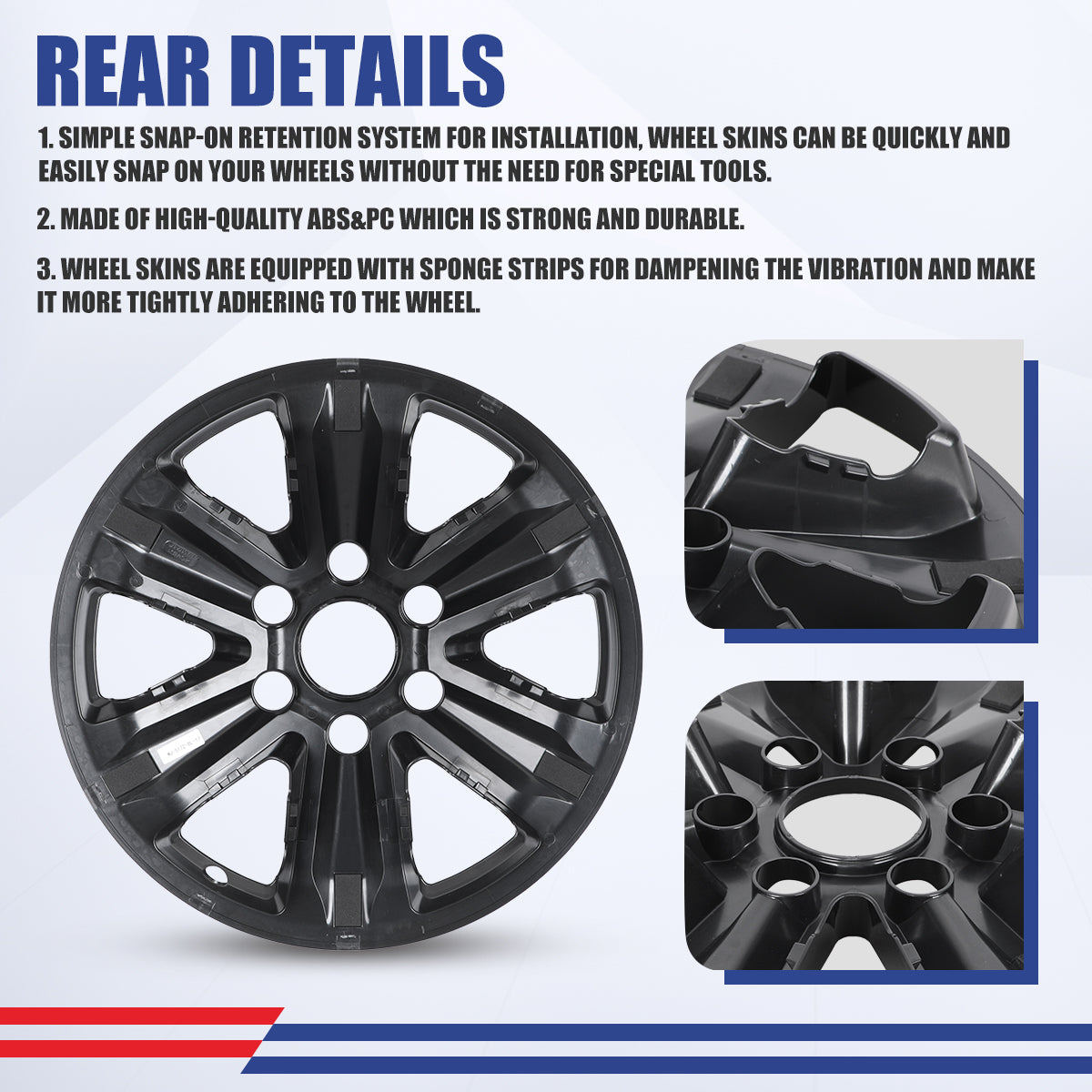 WINJET 17' Hubcaps Wheel Rims Cover for 2015-2020 Ford F-150 - Black Lacquer