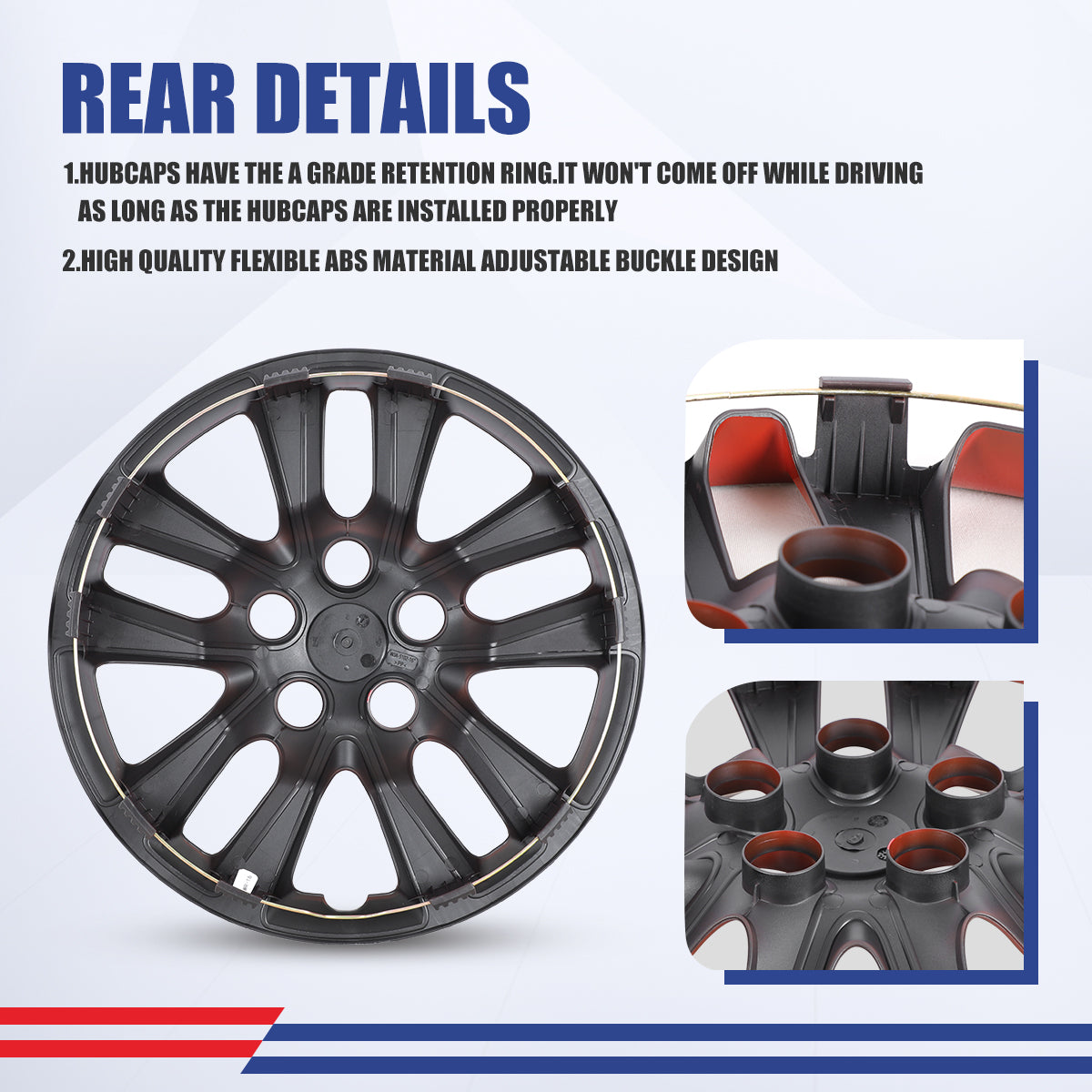 WINJET 16' Hubcaps Wheel Rims Cover for 2013-2018 Nissan Altima Sedan  - Black & Red Lacquer