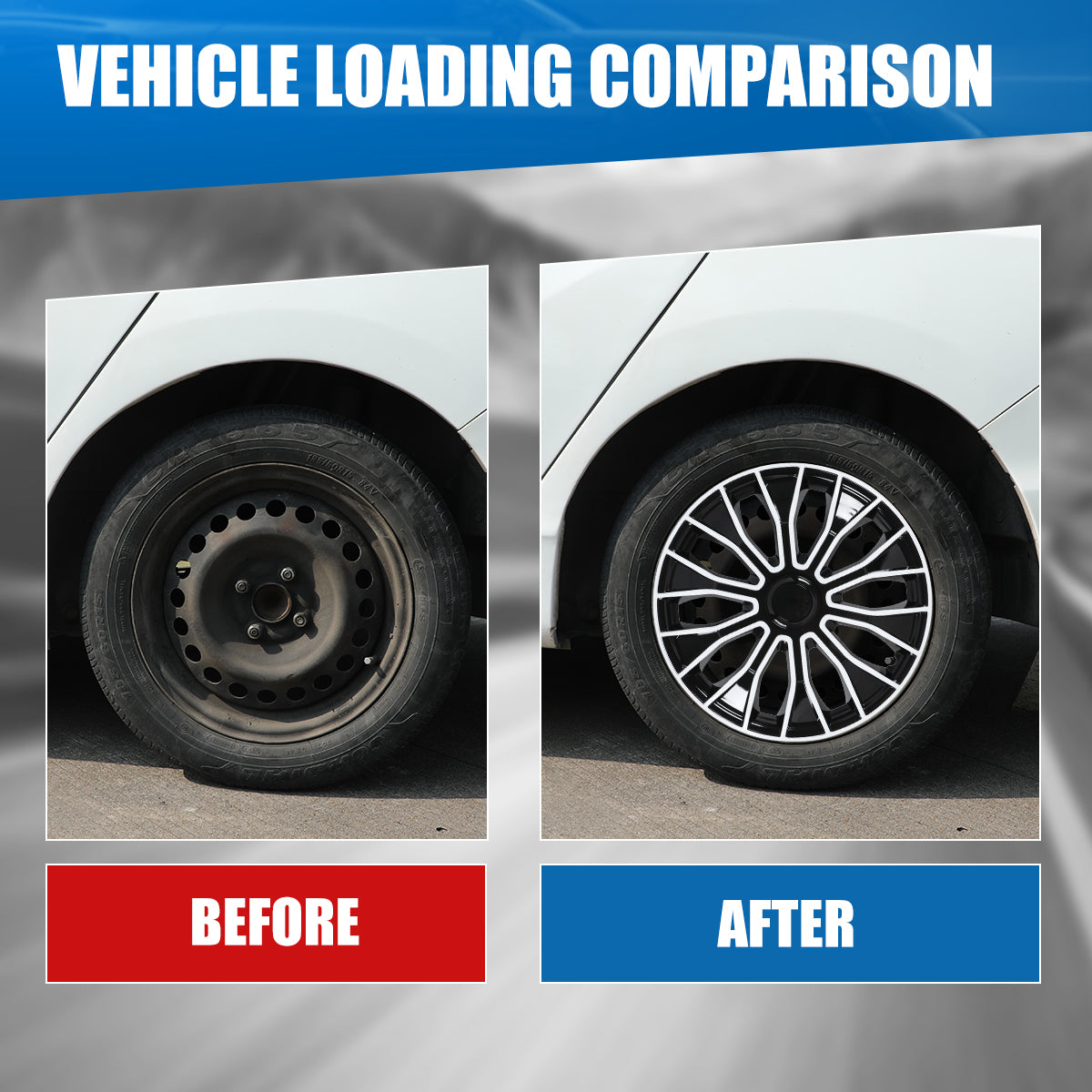 WINJET 16 inch Hubcaps Wheel Covers 5086 - Black & White Lacquer