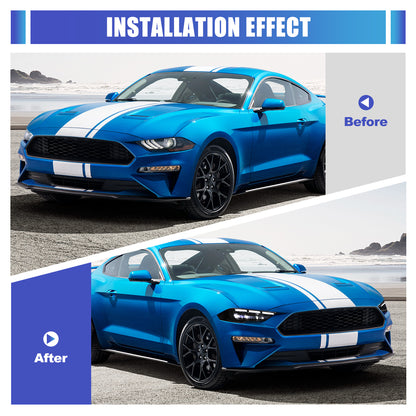 For 2018-2023 Ford Mustang Coupe & Convertible LED Sequential Headlights -Glossy Black / Clear