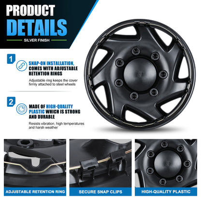 WINJET 16' Hubcaps Wheel Rims Cover for 1992-2014 Ford E150/E250/E350 Van with 8 lug 16" steel wheel  - Lacquer