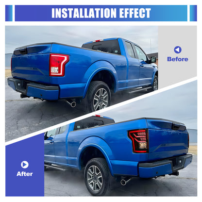 For 2015-2017 Ford F-150 with Factory Halogen Upgrade to LED Sequential Taillight - Glossy Black / Clear