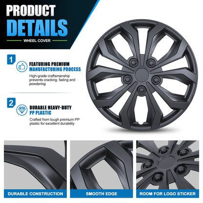 WINJET 17 inch Hubcaps Wheel Covers 5250 - Matte Black
