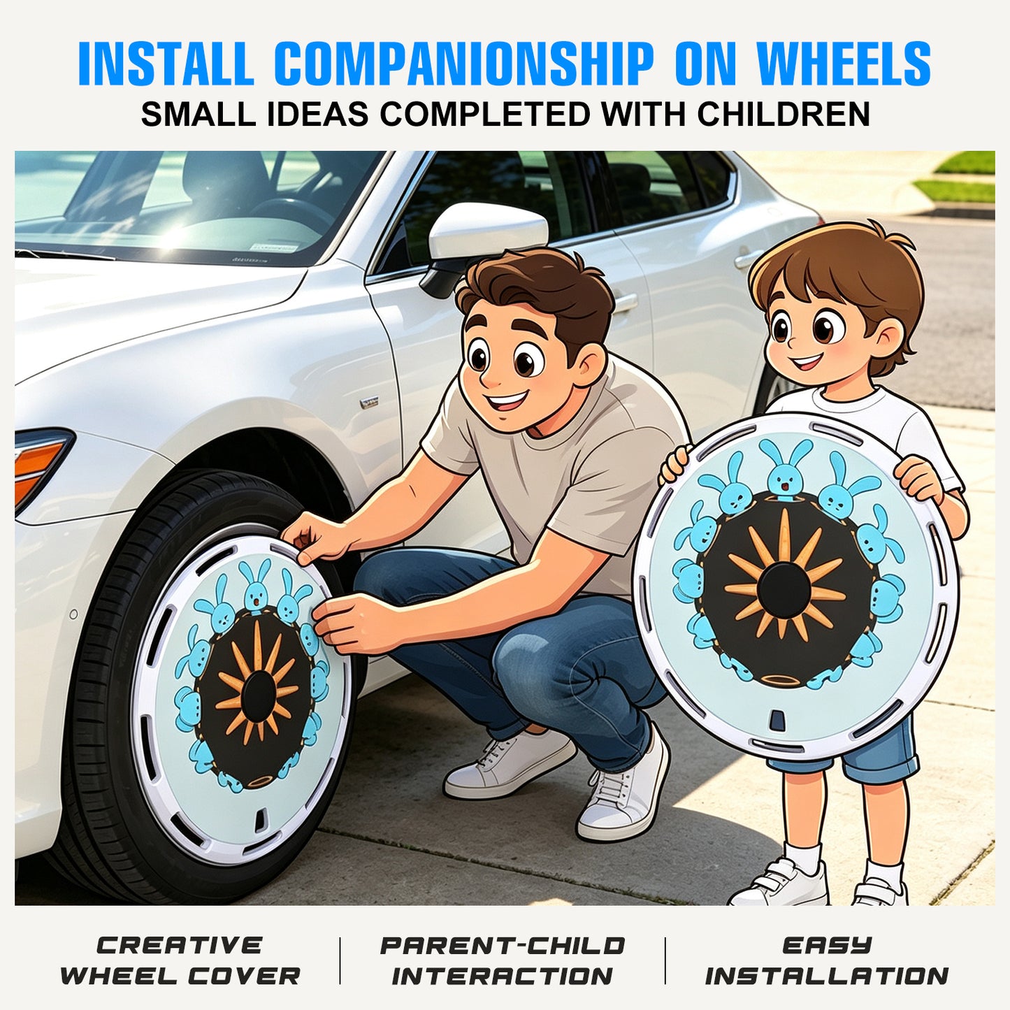 WINJET 17" Universal Wheel Covers Hubcaps - White Rabbit
