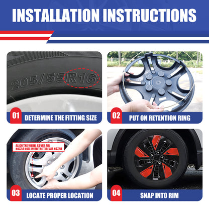 WINJET 16' Hubcaps Wheel Rims Cover for 2019-2025 Nissan Altima - Black Lacquer & Red Lacquer