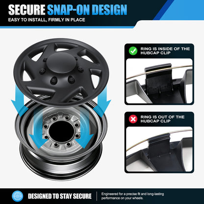 WINJET 16' Hubcaps Wheel Rims Cover for 1992-2014 Ford E150/E250/E350 Van with 8 lug 16" steel wheel  - Matte Black