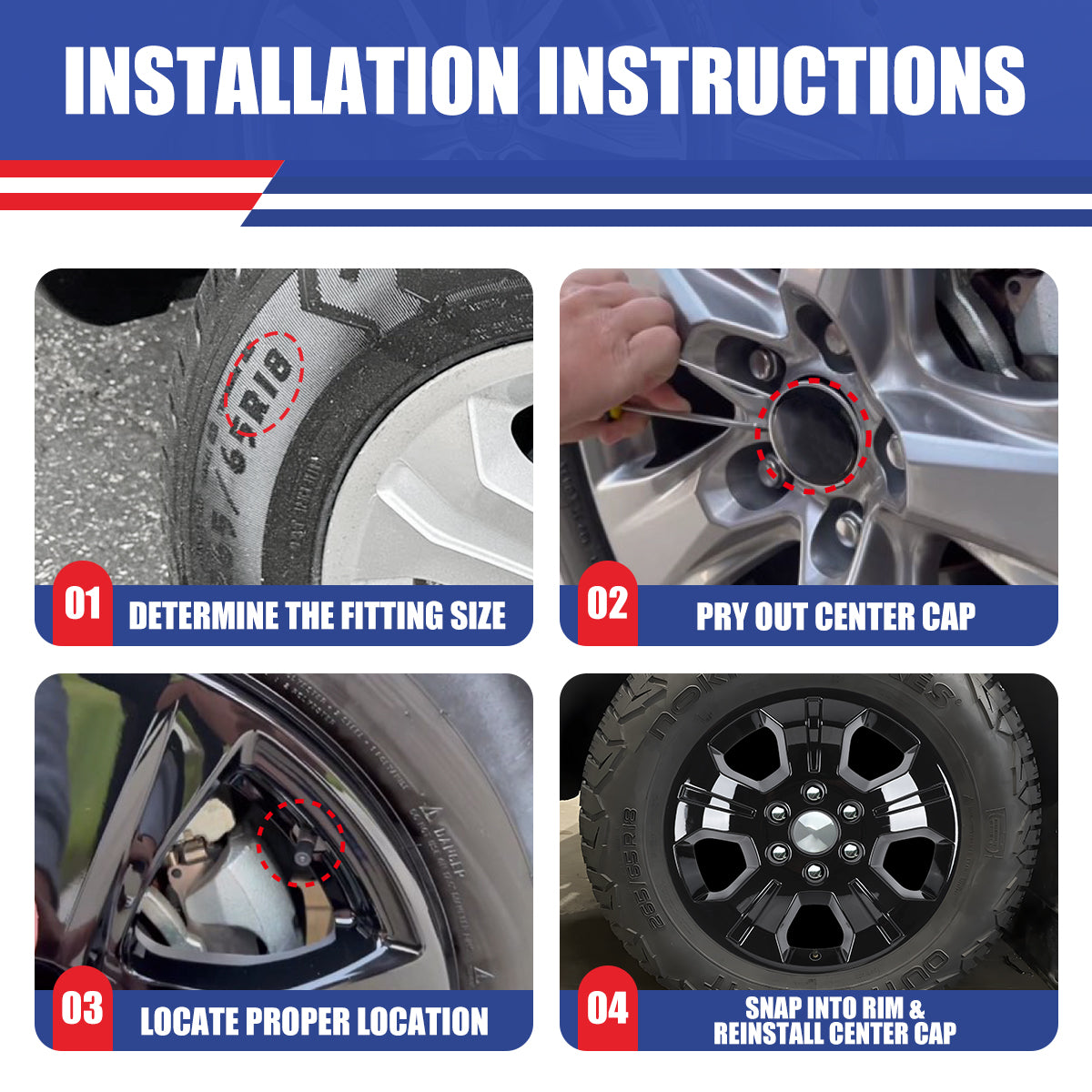 WINJET 18' Hubcaps Wheel Rims Cover for 2014-2019 Chevy Silverado - Black Lacquer