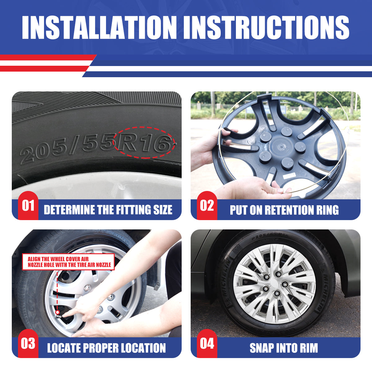 WINJET 16' Hubcaps Wheel Rims Cover for 2012-2014 TOYOTA CAMRY - Chrome