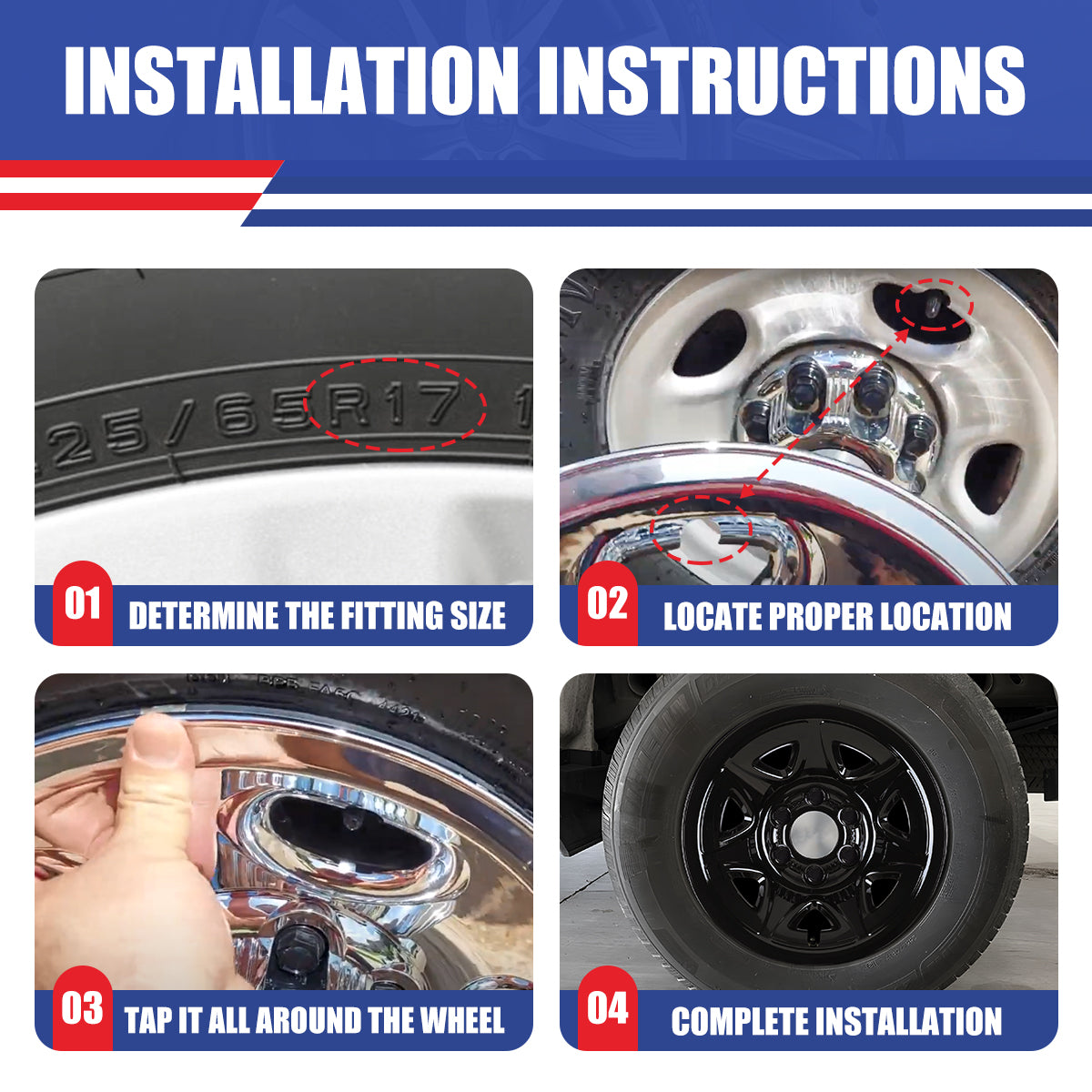 WINJET 17' Hubcaps Wheel Rims Cover for 2014-2019 Chevy Silverado and GMC Sierra - Black Lacquer