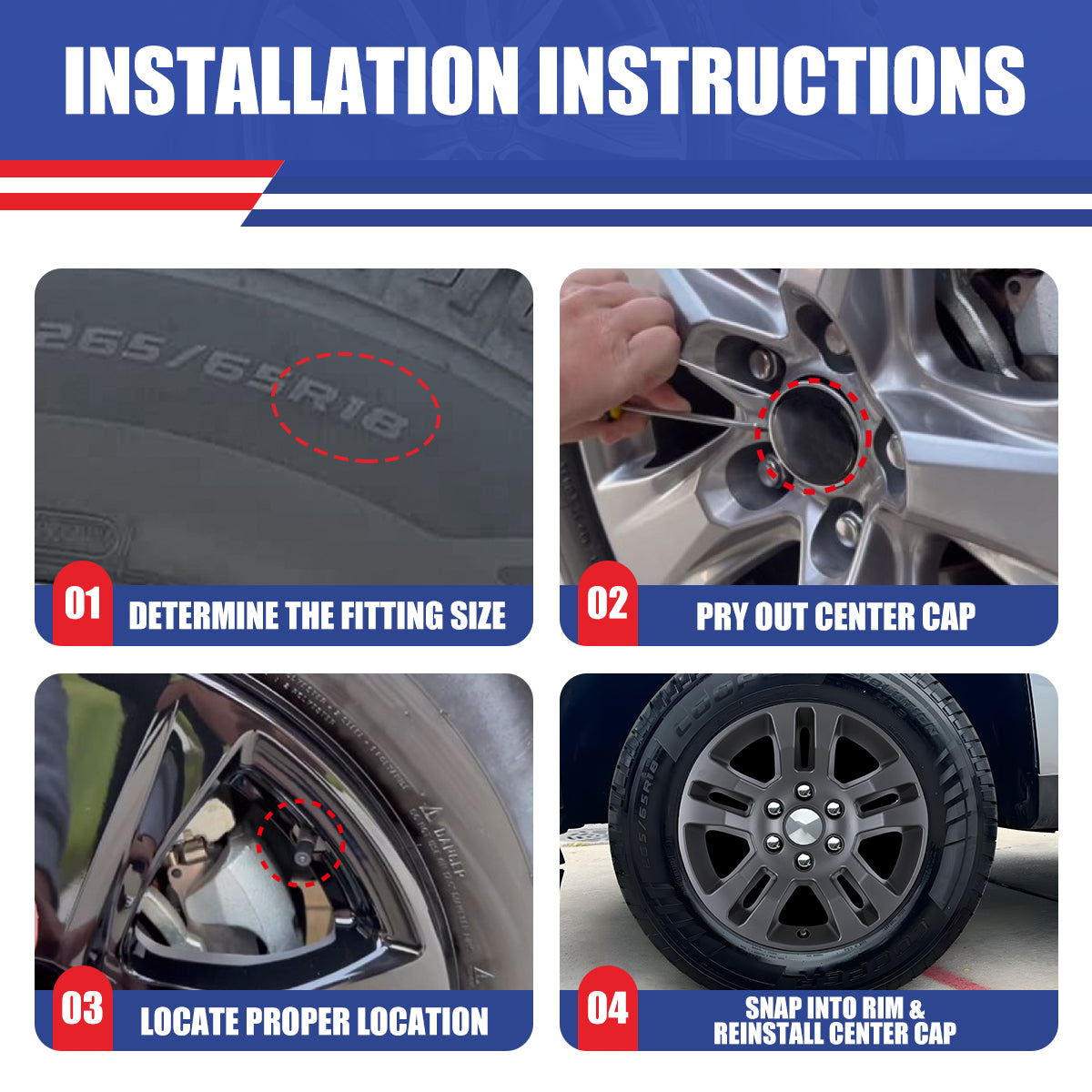 WINJET 18' Hubcaps Wheel Rims Cover for 2014-2019 Chevy Silverado 1500/2015-2020 Chevy Suburban Tahoe - Matte Black