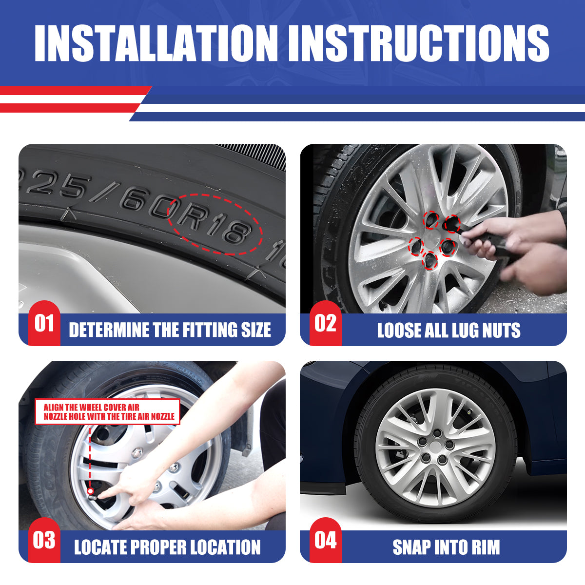 WINJET 18' Hubcaps Wheel Rims Cover for 2014-2020 CHEVY IMPALA - Lacquer