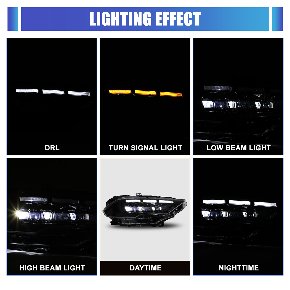 For 2018-2023 Ford Mustang Coupe & Convertible LED Sequential Headlights -Glossy Black / Clear