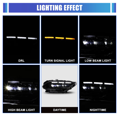 For 2018-2023 Ford Mustang Coupe & Convertible LED Sequential Headlights -Glossy Black / Clear