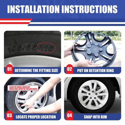 WINJET 15' Hubcaps Wheel Rims Cover for 2016-2022 TOYOTA PRIUS & 2020-2024 TOYOTA COROLLA HYBRID  - Chrom