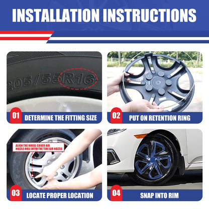 WINJET 16' Hubcaps Wheel Rims Cover for 2016-2026 Honda Civic SEDAN - Black Lacquer & Blue Lacquer