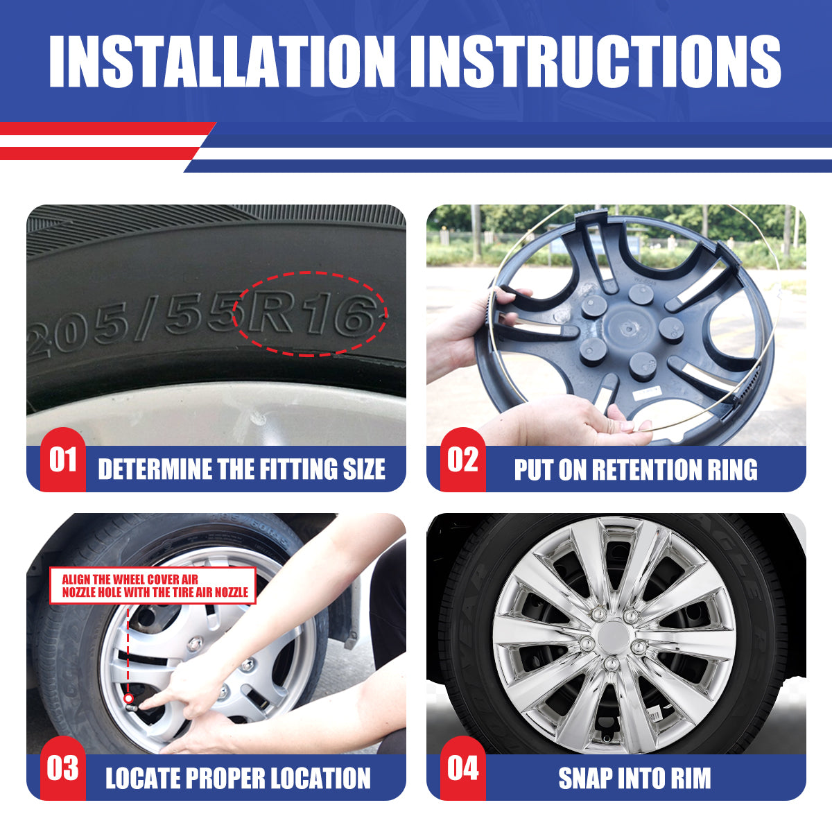 WINJET 16' Hubcaps Wheel Rims Cover for 2009-2026 TOYOTA COROLLA/2009-2014 TOYOTA MATRIX - Chrome (With Decorative Screws)