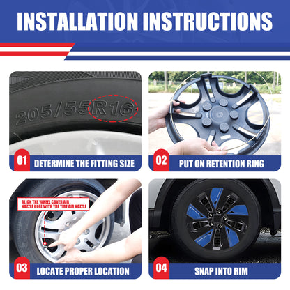 WINJET 16' Hubcaps Wheel Rims Cover for 2019-2025 Nissan Altima - Black Lacquer & Blue Lacquer