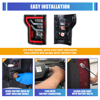For 2015-2017 Ford F-150 with Factory Halogen Upgrade to LED Sequential Taillight - Glossy Black / Clear