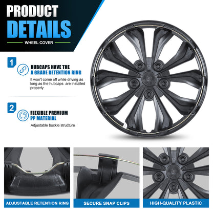 WINJET 17 inch Hubcaps Wheel Covers 5250 - Matte Black
