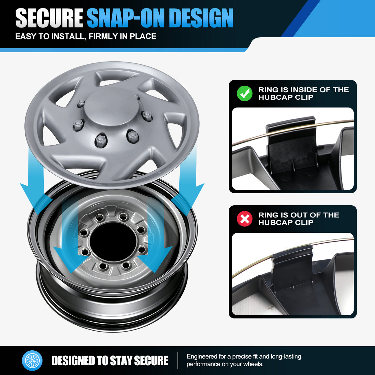 WINJET 16' Hubcaps Wheel Rims Cover for 1992-2014 Ford E150/E250/E350 Van with 8 lug 16" steel wheel  - Lacquer