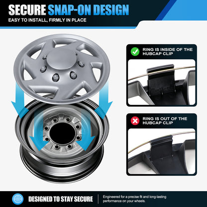 WINJET 16' Hubcaps Wheel Rims Cover for 1992-2014 Ford E150/E250/E350 Van with 8 lug 16" steel wheel  - Lacquer