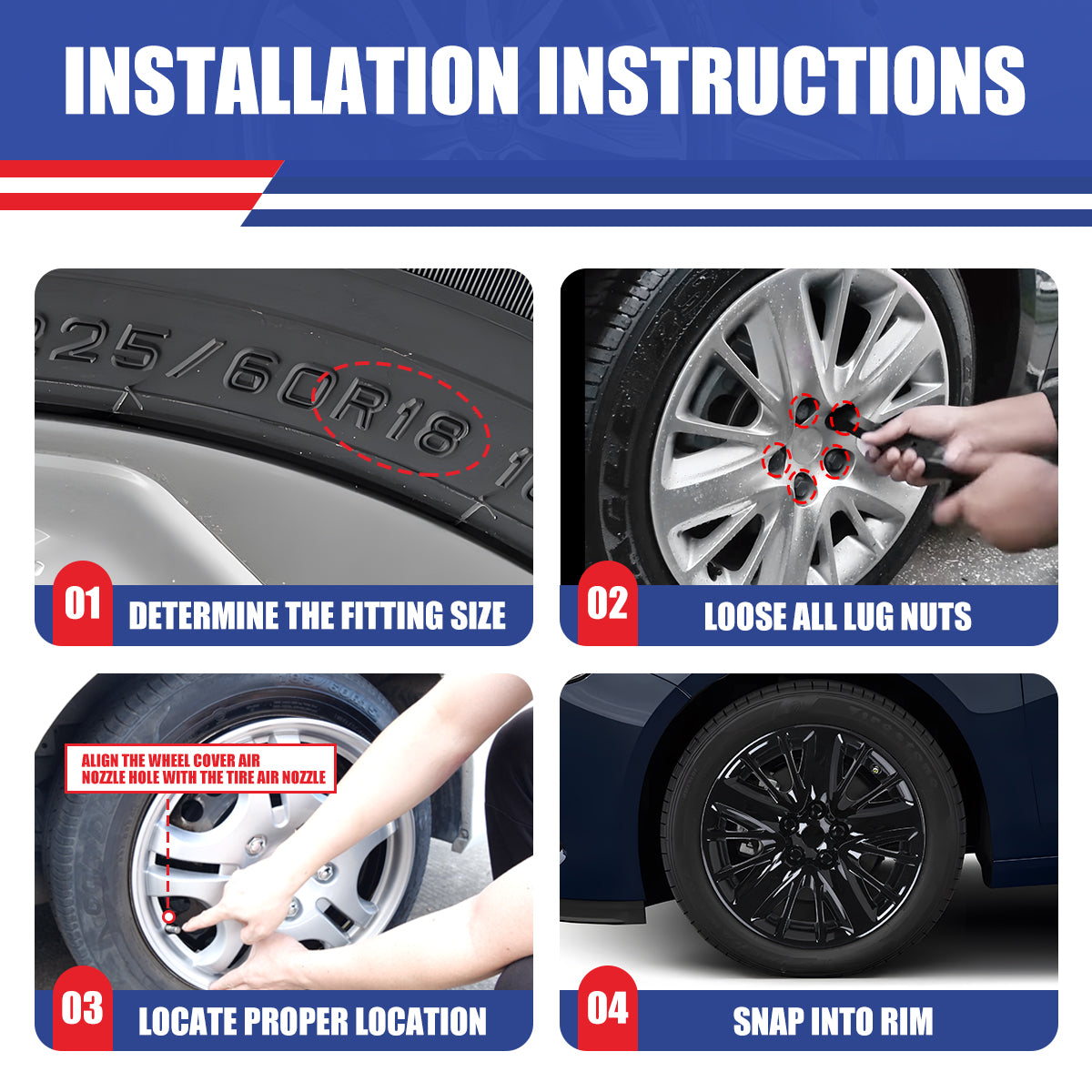 WINJET 18' Hubcaps Wheel Rims Cover for 2014-2020 CHEVY IMPALA - Black Lacquer