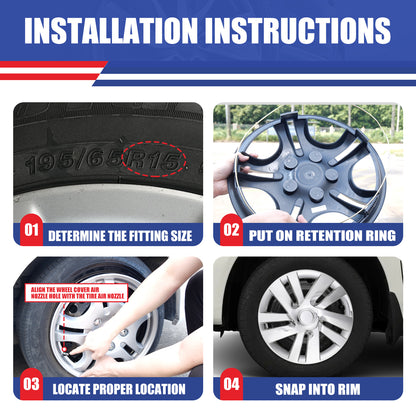 WINJET 15' Hubcaps Wheel Rims Cover for 2013-2021 NISSAN NV200 - Chrome