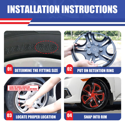 WINJET 16' Hubcaps Wheel Rims Cover for 2016-2026 Honda Civic SEDAN - Black Lacquer & Red Lacquer