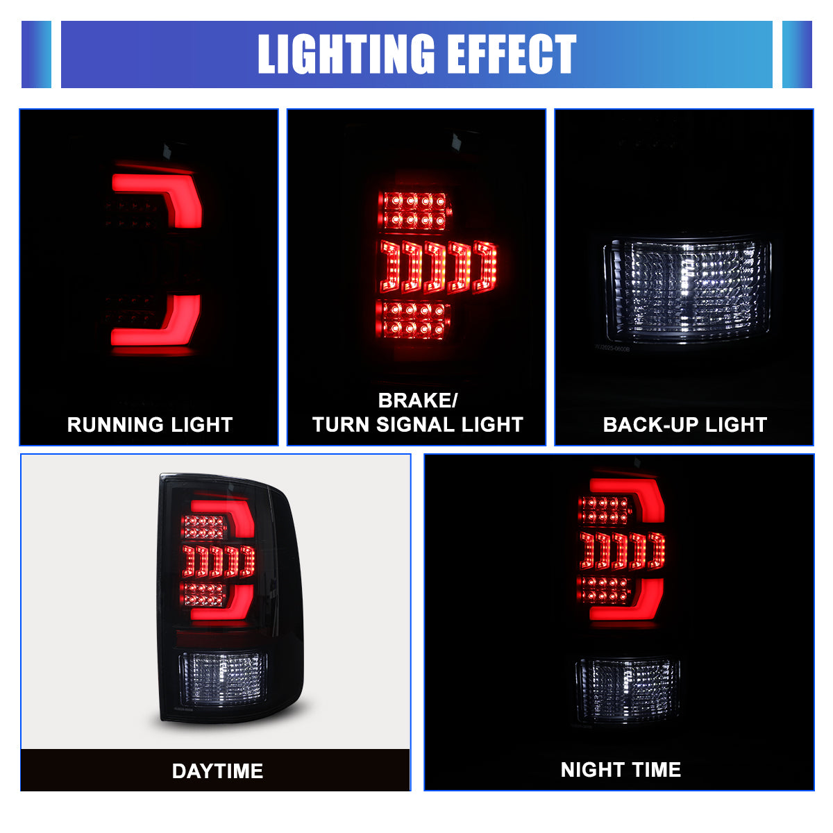 For 2009-2018 Dodge Ram 1500 2500 3500 Factory Halogen/2019-2024 Dodge Ram 1500 Classic Factory LED Taillights - Smoke/ Black