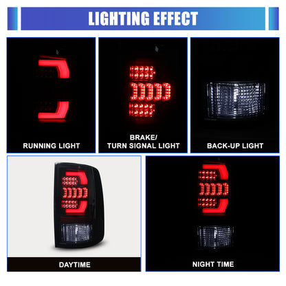 For 2009-2018 Dodge Ram 1500 2500 3500 Factory Halogen/2019-2024 Dodge Ram 1500 Classic Factory LED Taillights - Smoke/ Black
