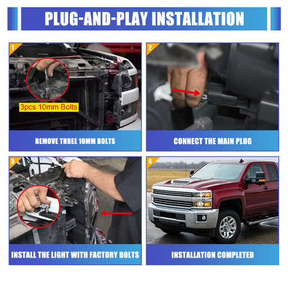 Phares avant pour Chevy Silverado 2015-2019 2500 HD/3500 HD côtés droits 1 pièce boîtier noir brillant chromé/transparent