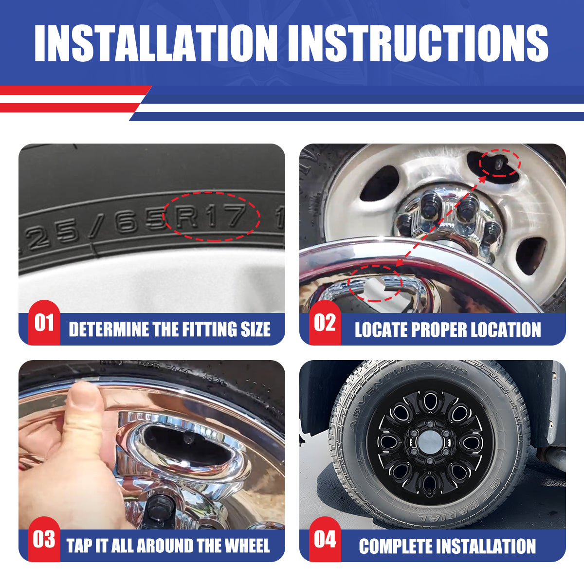 WINJET 17' Hubcaps Wheel Rims Cover for 2005-2014 Chevy Silverado/Express Van/Suburban/Tahoe, 2005-2013 GMC Sierra & 2007-2013 Avalanche - Black Lacquer