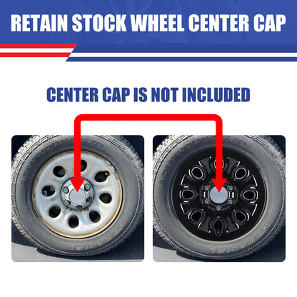 WINJET 17' Hubcaps Wheel Rims Cover for 2005-2014 Chevy Silverado/Express Van/Suburban/Tahoe, 2005-2013 GMC Sierra & 2007-2013 Avalanche - Black Lacquer