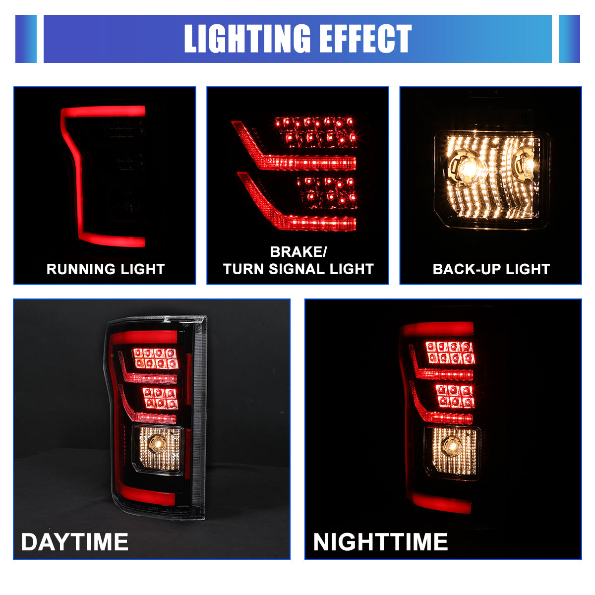 For 2015-2017 Ford F-150 with Factory Halogen Upgrade to LED Sequential Taillight - Glossy Black / Clear