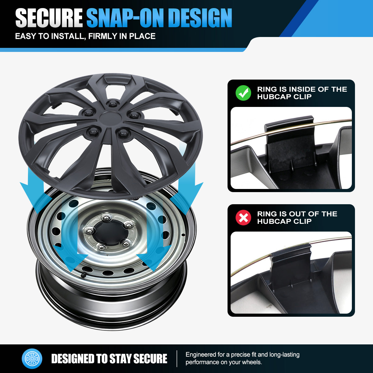 WINJET 17 inch Hubcaps Wheel Covers 5250 - Matte Black