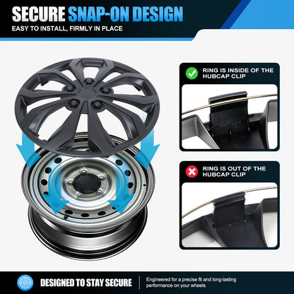 WINJET 17 inch Hubcaps Wheel Covers 5250 - Matte Black