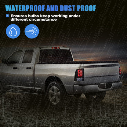 For 2009-2018 Dodge Ram 1500 2500 3500 Factory Halogen/2019-2024 Dodge Ram 1500 Classic Factory LED Taillights - Smoke/ Black