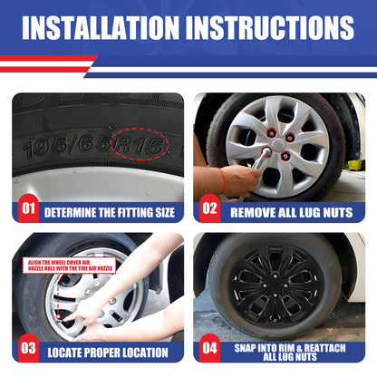 WINJET 15' Hubcaps Wheel Rims Cover for 2018-2022 HYUNDAI ACCENT SEDAN/ 2018-2023 KIA RIO SEDAN  - Black Lacquer