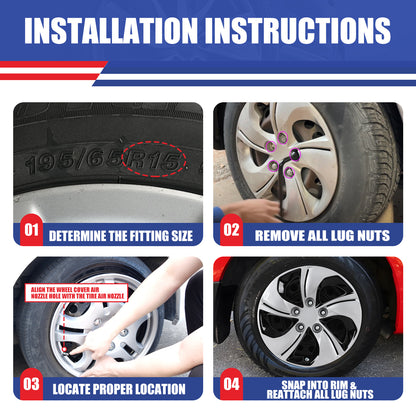 WINJET 15' Hubcaps Wheel Rims Cover for 2013-2015 Honda Civic - Silver & Black Lacquer